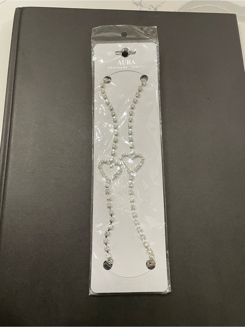 Brassiere String by AURA Silver and Rhinestone Heart